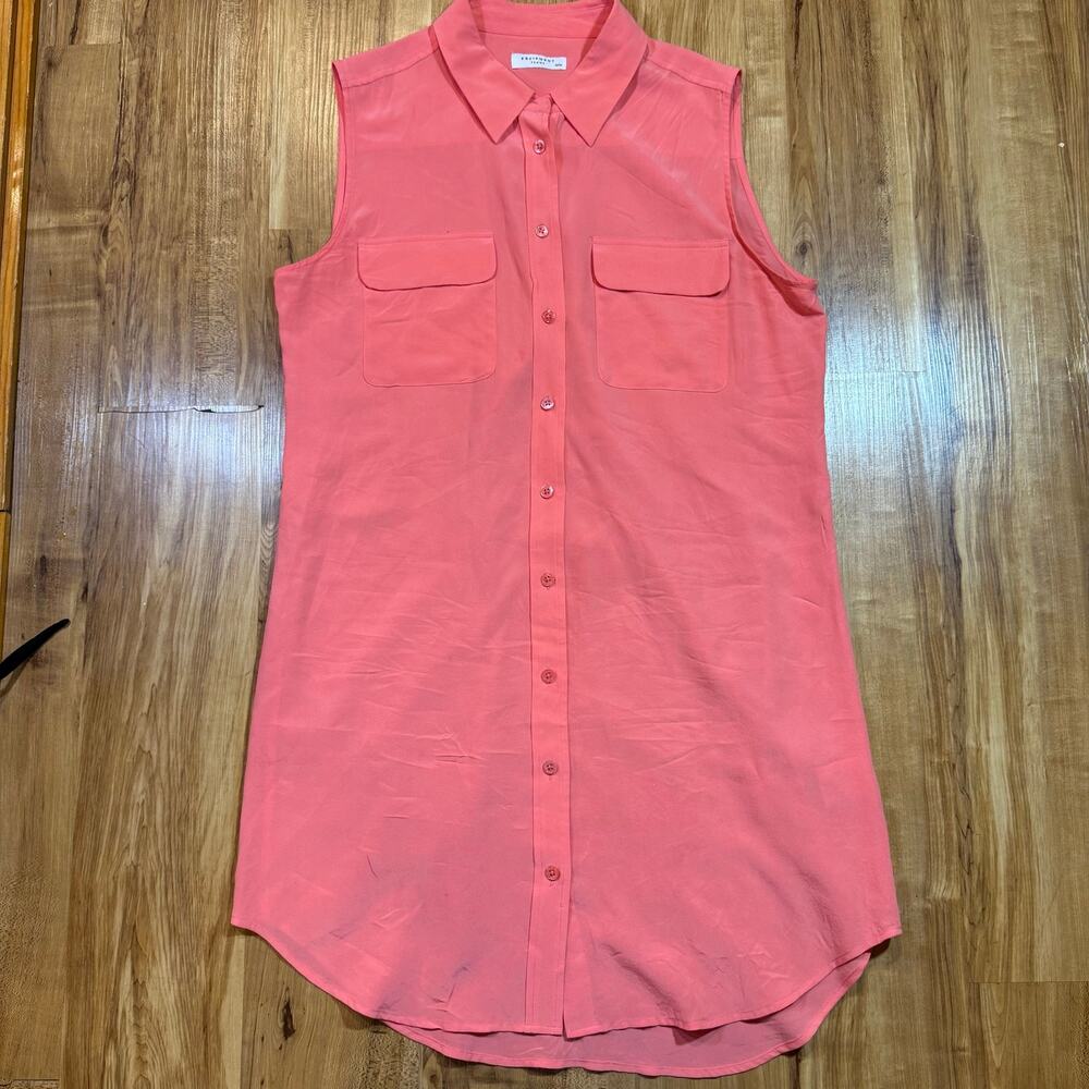 Equipment Femme Pink Silk Tunic Slim Signature Casual Summer Shirtdress M
